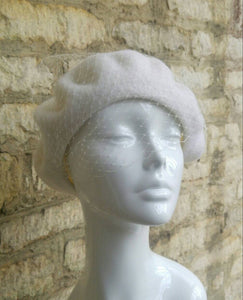 White  French beret hat with veil